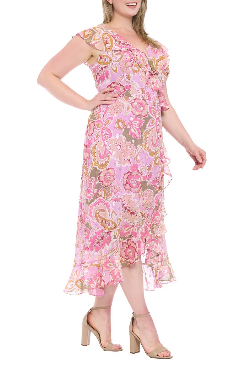 Ruffle Faux Wrap Maxi Dress, Alternate, color, LAVENDER/ PINK