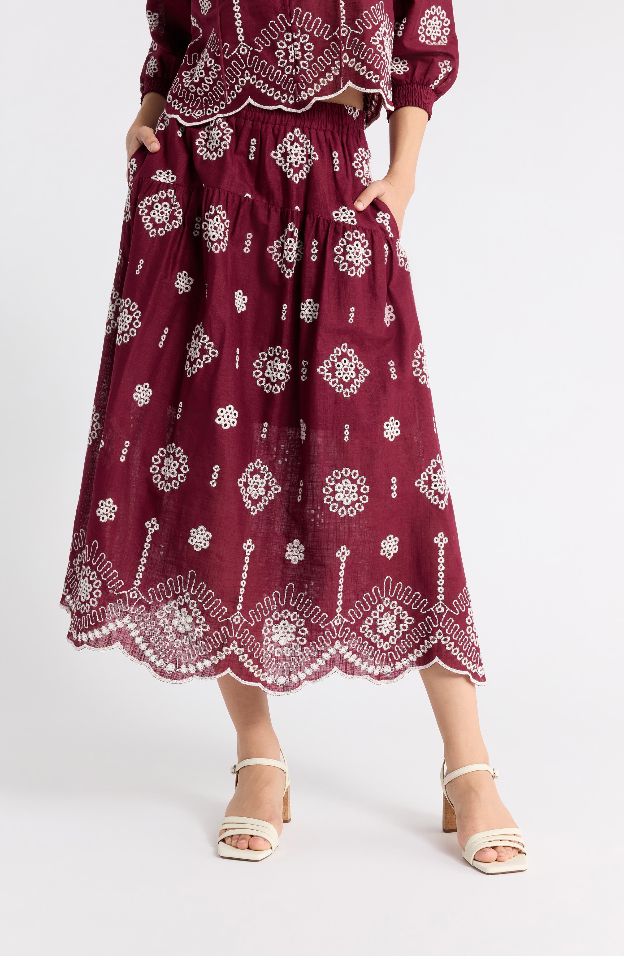 Cotton Eyelet Midi Skirt