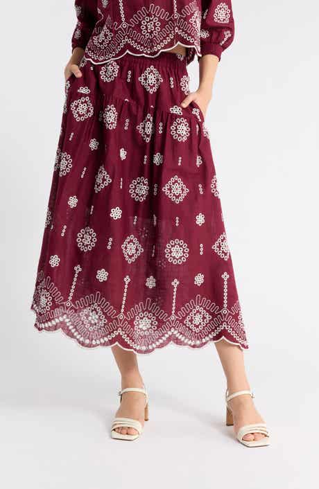 Cotton Eyelet Midi Skirt