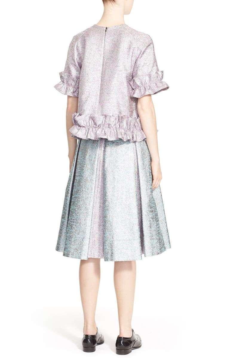 Paskal Flared Frilled Metallic Tweed Top, Alternate, color, 