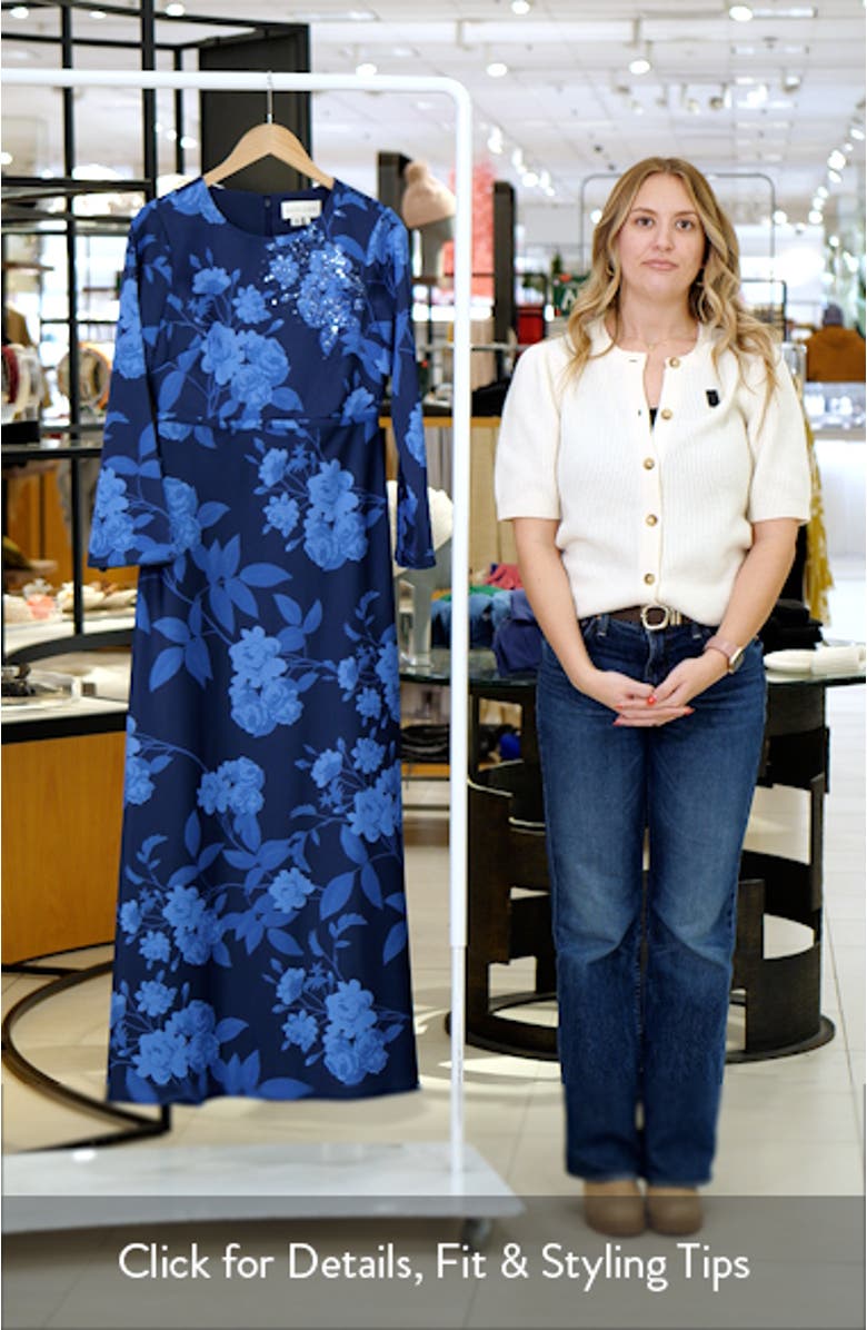 Alex Crystal Detail Floral Long Sleeve Satin Crepe Gown, sales video thumbnail