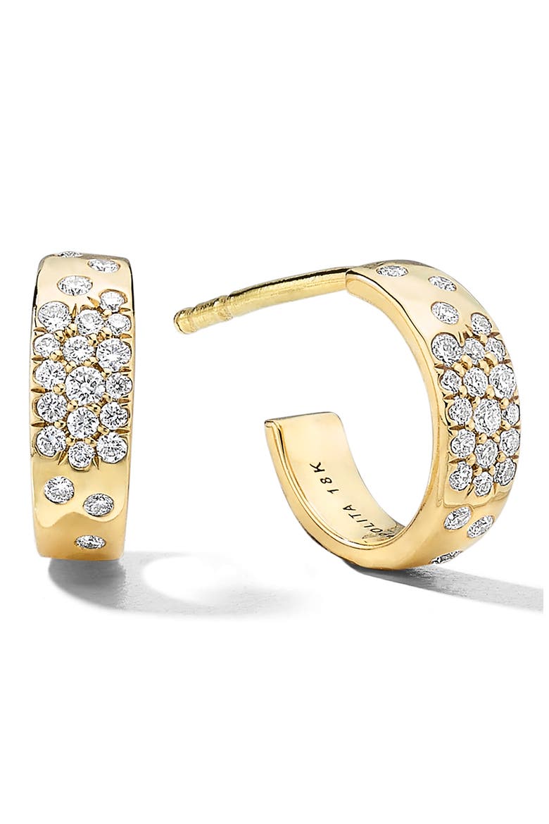 Stardust Diamond Mini Huggie Hoop Earrings, Main, color, GREEN GOLD