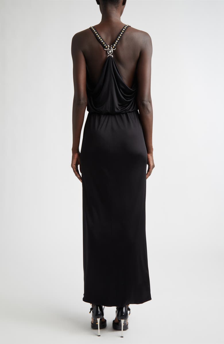 Versace Gathered Liquid Jersey Gown, Alternate, color, Black