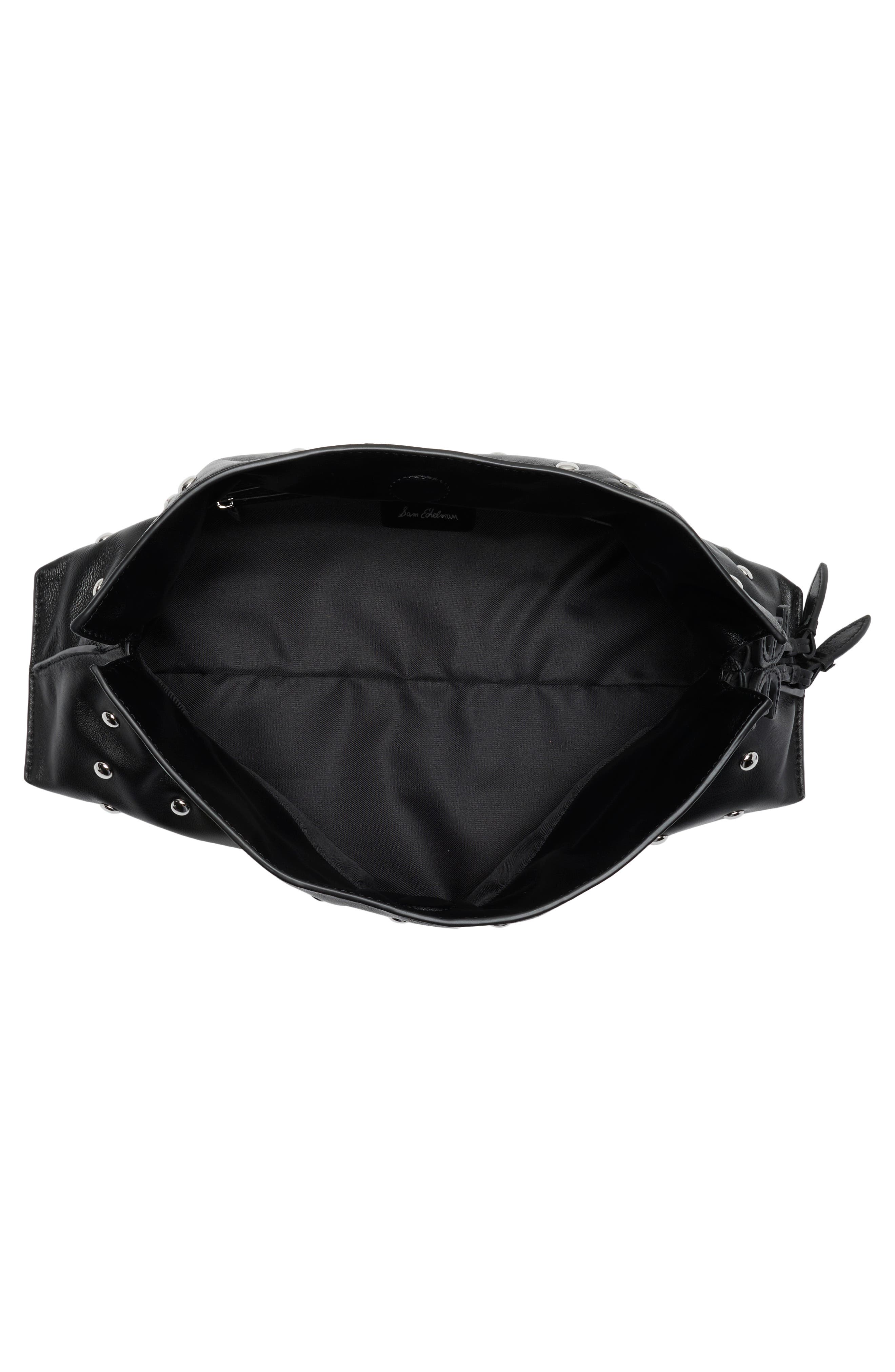 Sam Edelman Poppy Oversize Stud Leather Clutch, Alternate, color, Black