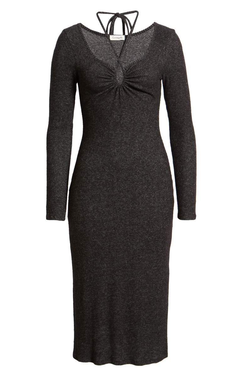 Loveappella Tie Keyhole Long Sleeve Midi Dress, Alternate, color,