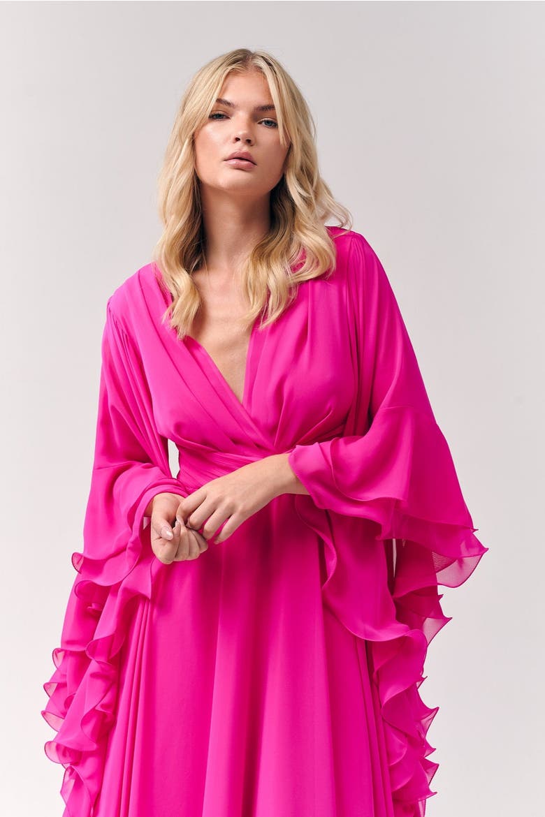 Ruffles Chiffon Maxi Dress, Alternate, color, Magenta