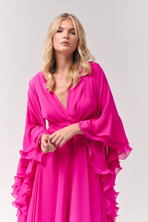 Le Fafo Ruffles Chiffon Maxi Dress In Red