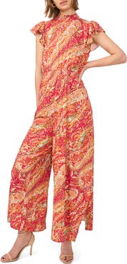 Halogen® Paisley Cap Sleeve Smocked Waist Jumpsuit