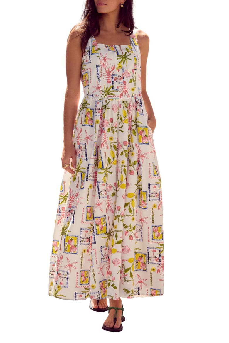 Allover Print Midi Sundress, Main, color, WHITE