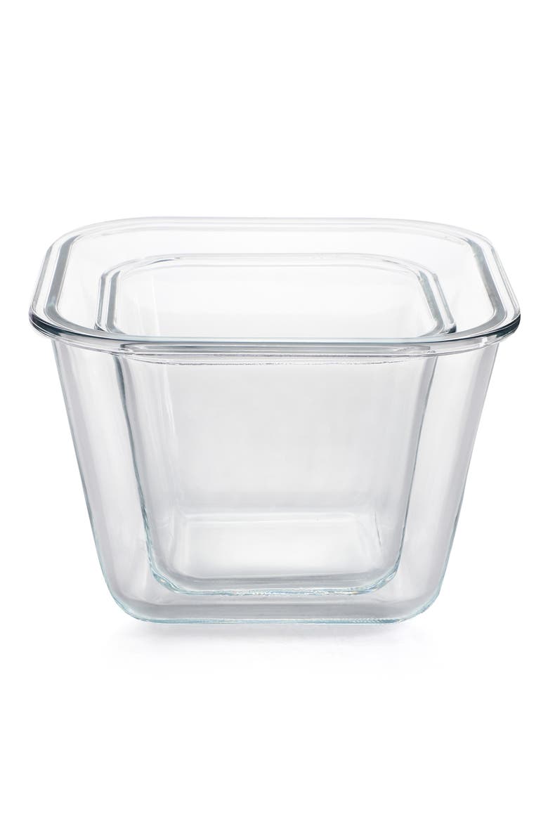 4 Piece Glass Square Storage Container Set Snap Lids, Alternate, color, Clear
