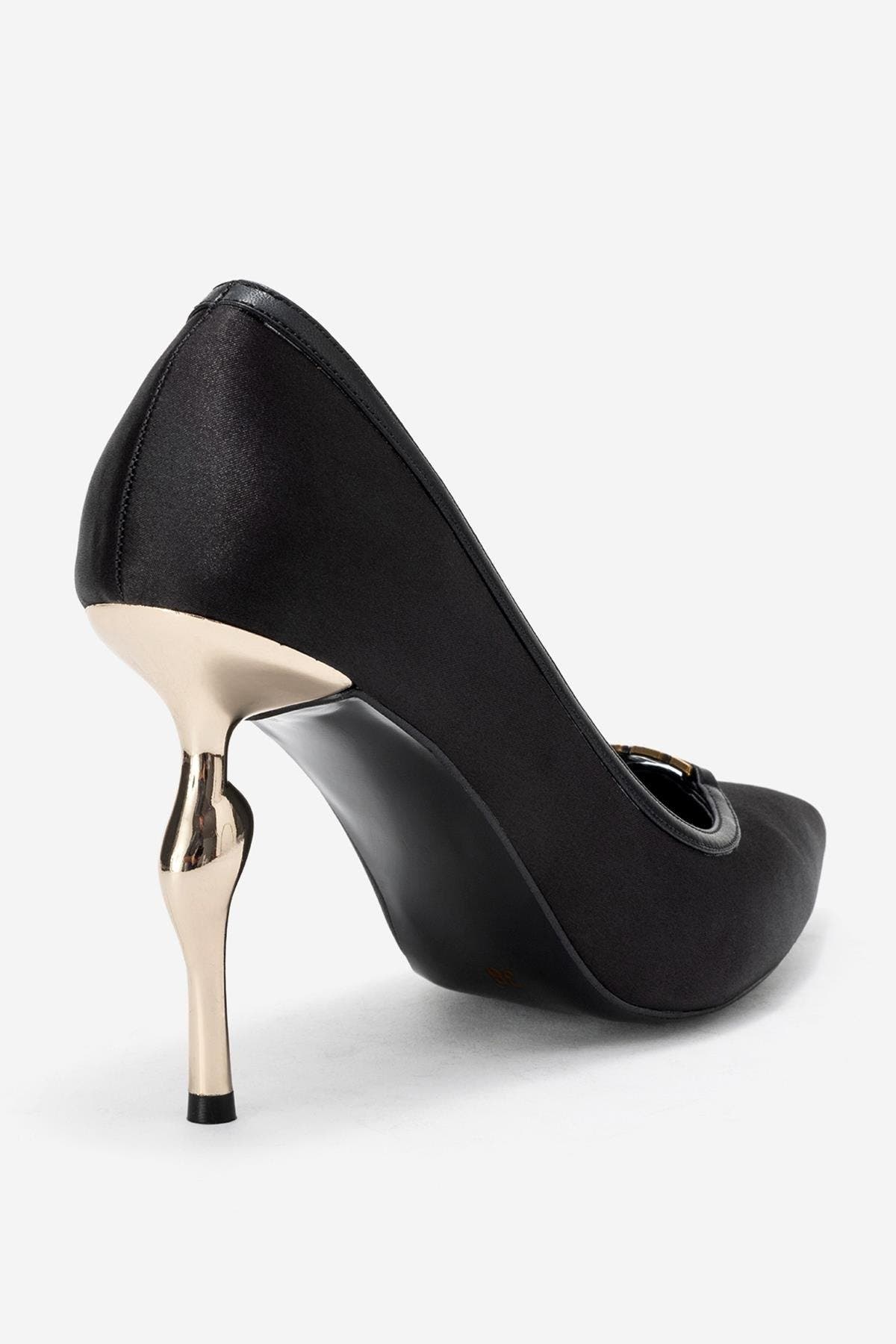 Prologue Shoes Milos Buckle Pointed Toe Pump, Alternate, color, Black Satin