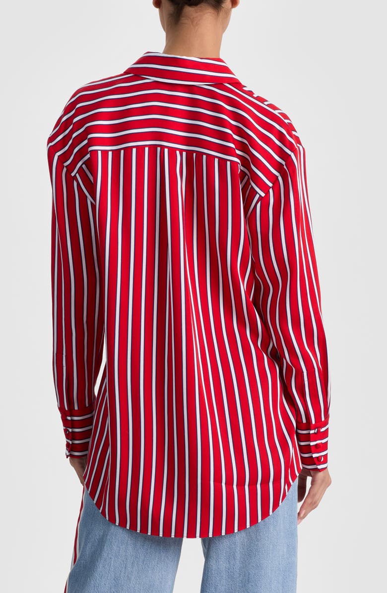 Alice + Olivia Dimitra Oversize Stripe Button-Up Shirt, Alternate, color, Teakwood Chili Pepper