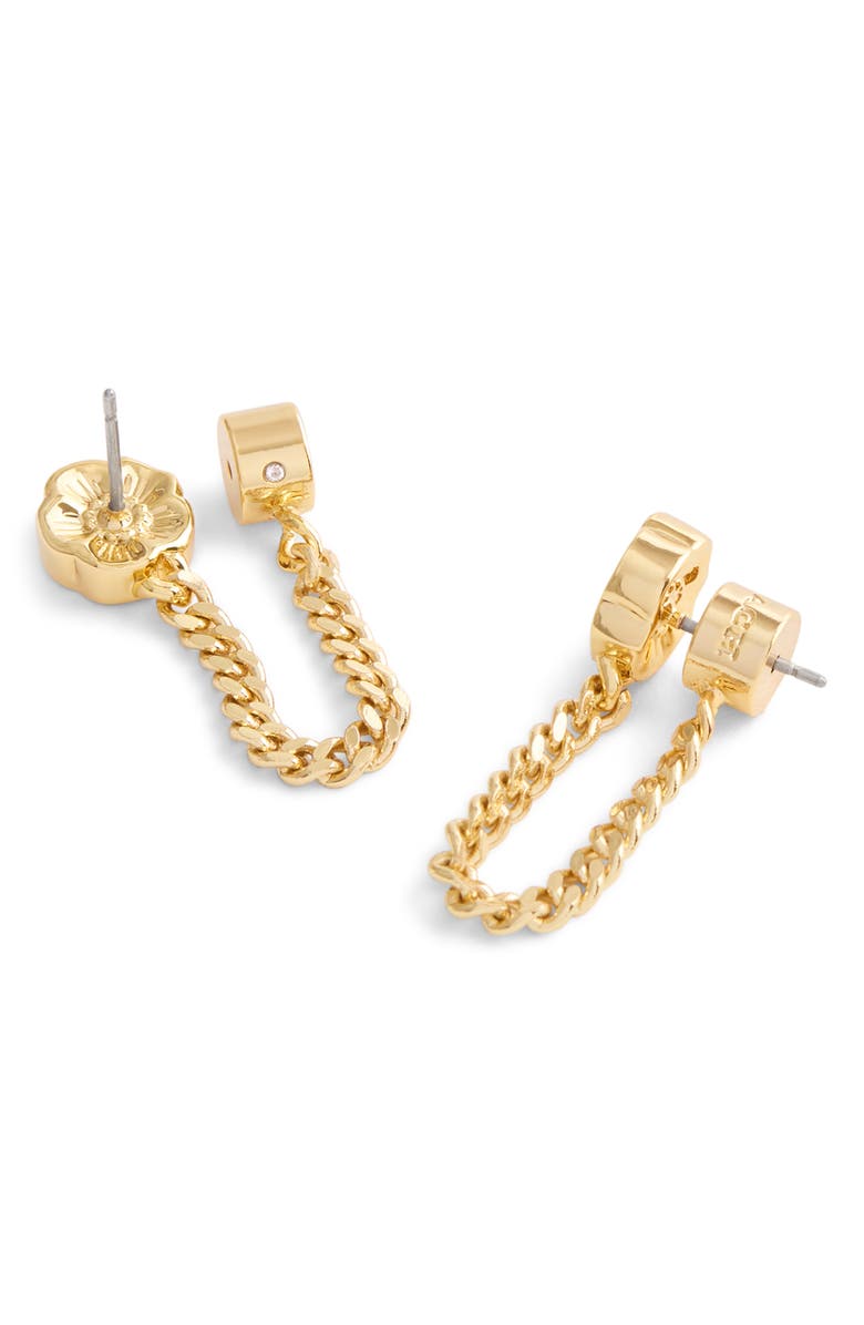 COACH Faux Pearl Tearose Front/Back Earrings, Alternate, color,