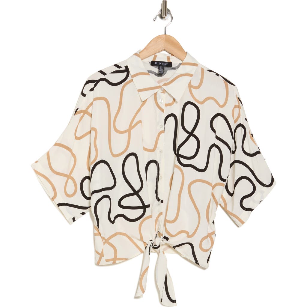 Ellen Tracy Dolman Sleeve Tie Hem Top In Marshmallow Rope