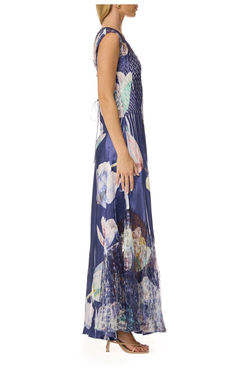 Komarov Floral Lace Up Back Maxi Dress, Alternate, color, Indigo Bloom
