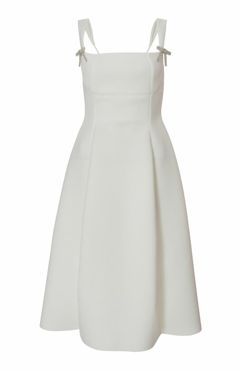 QUIZ Scuba Foam Midi Skater Dress with Diamante Bows, Alternate, color, White