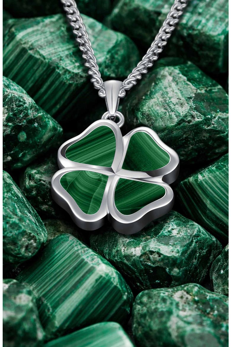 Men's Malachite Clover Pendant Necklace, Alternate, color, SILVER