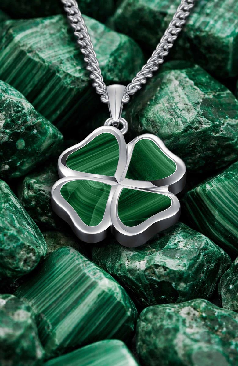 Vincero Men's Malachite Clover Pendant Necklace, Alternate, color, Silver