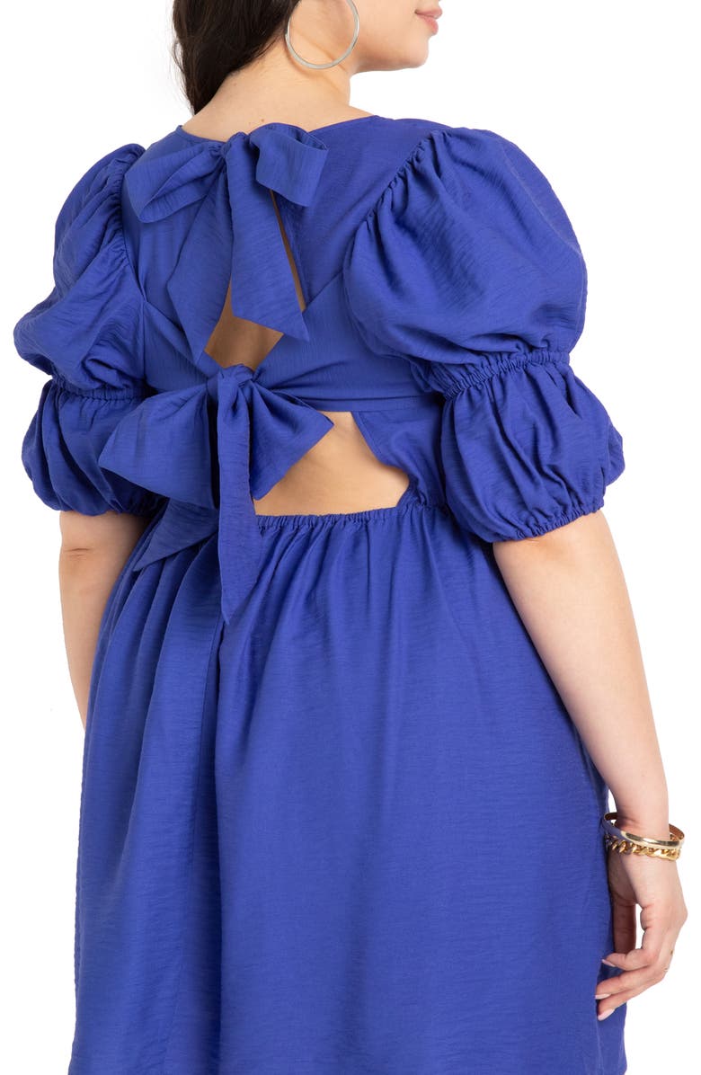 ELOQUII Tie Back Puff Sleeve Dress, Alternate, color, 