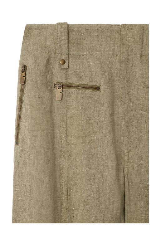 Burberry Khaki Linen Tailored Trousers In Khaki/milk