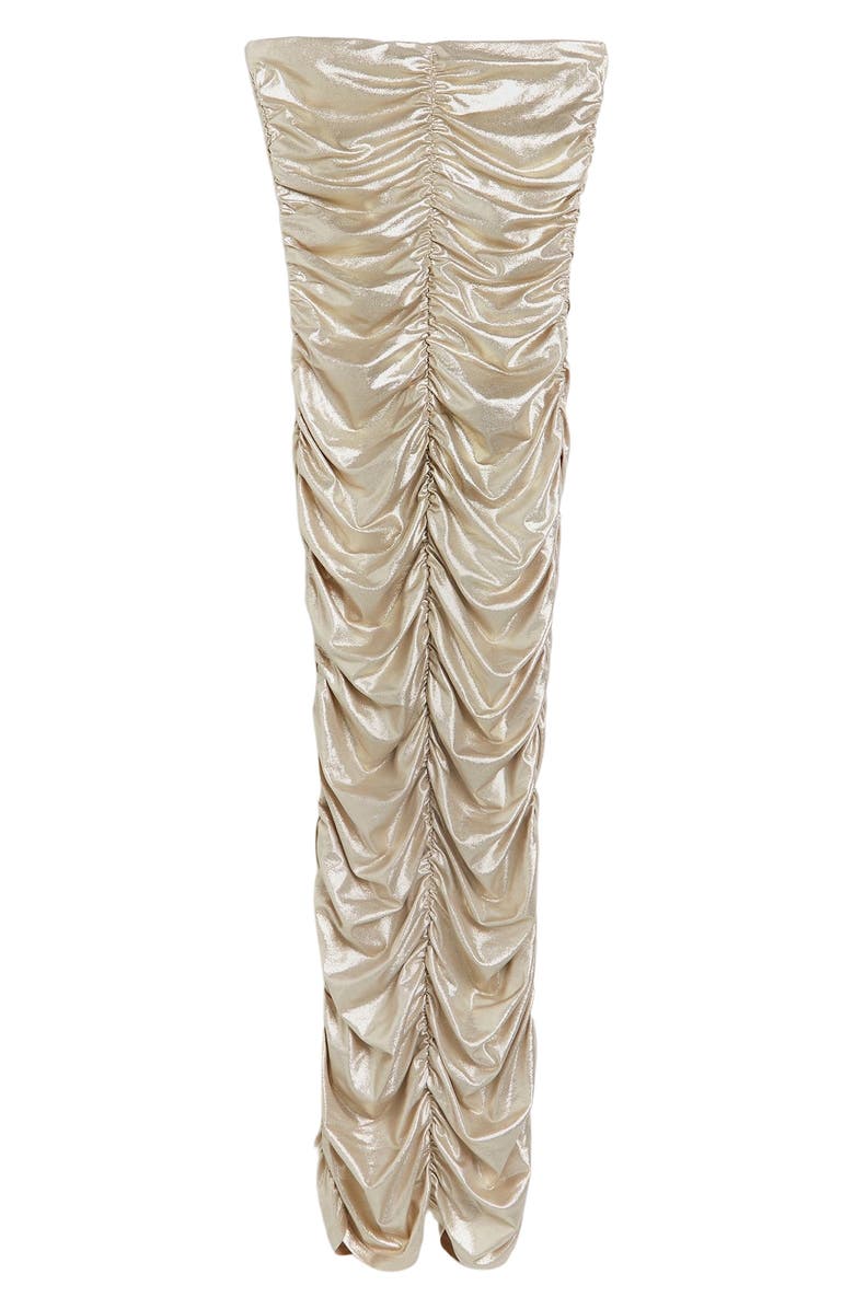 River Island Charli Ruched Strapless Body-Con Midi Dress, Alternate, color, Gold