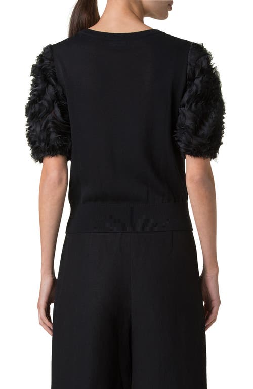 Akris Punto 3d Floral Puff Sleeve Knit Top In Black
