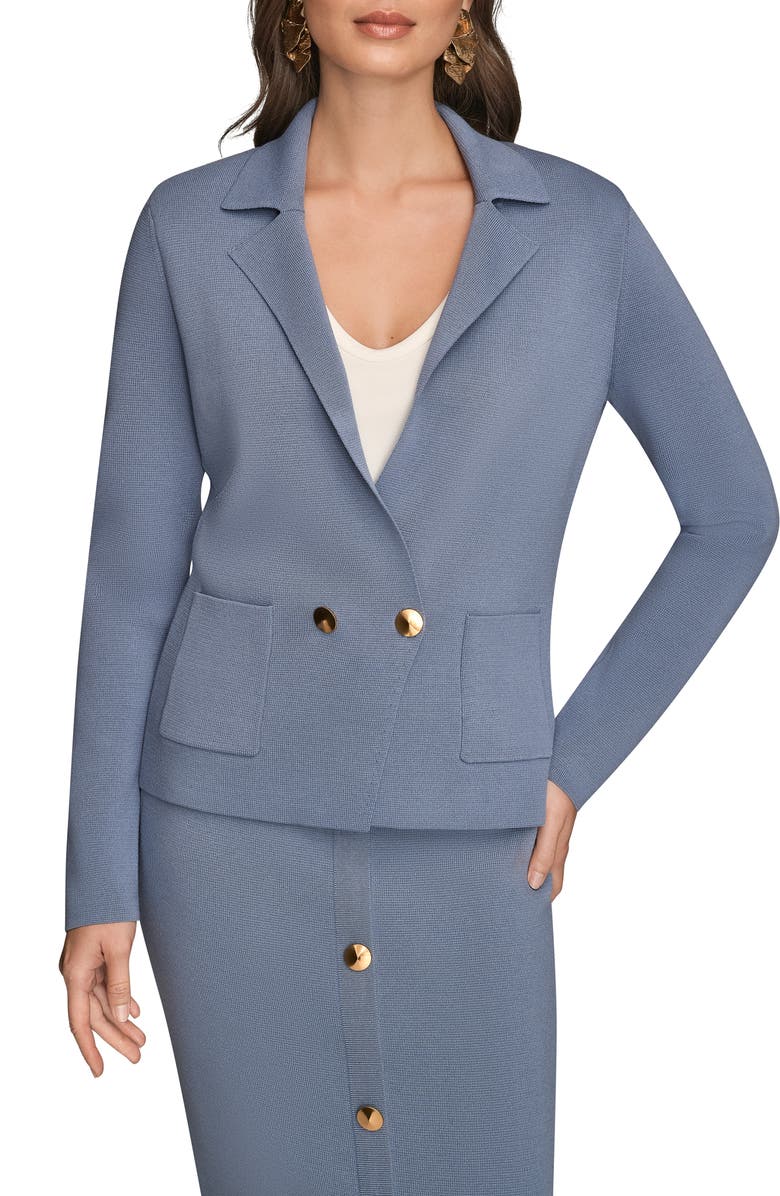 Donna Karan New York Double Breasted Sweater Blazer, Main, color, Tempest