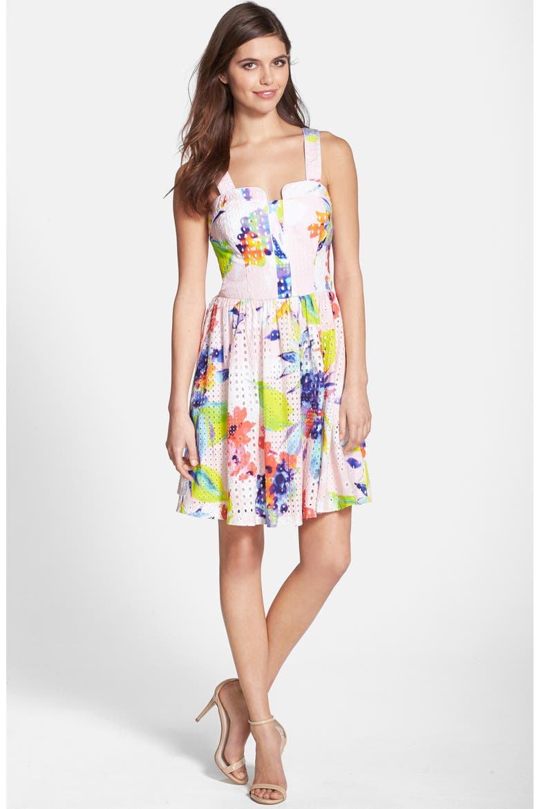 'Elin' Print Cotton Eyelet Fit & Flare Dress, Alternate, color, MULTI