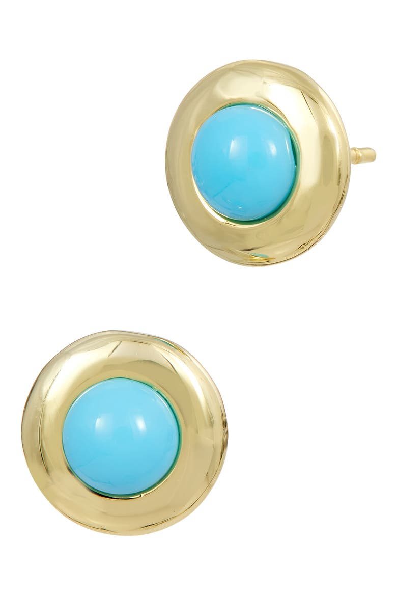 Simulated Turquoise Button Stud Earrings, Main, color, YELLOW