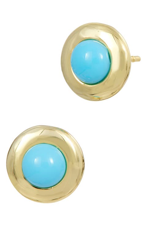 Simulated Turquoise Button Stud Earrings