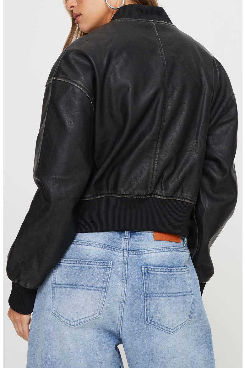 Sweet Disaster Faux Leather Bomber Jacket, Alternate, color, BLACK