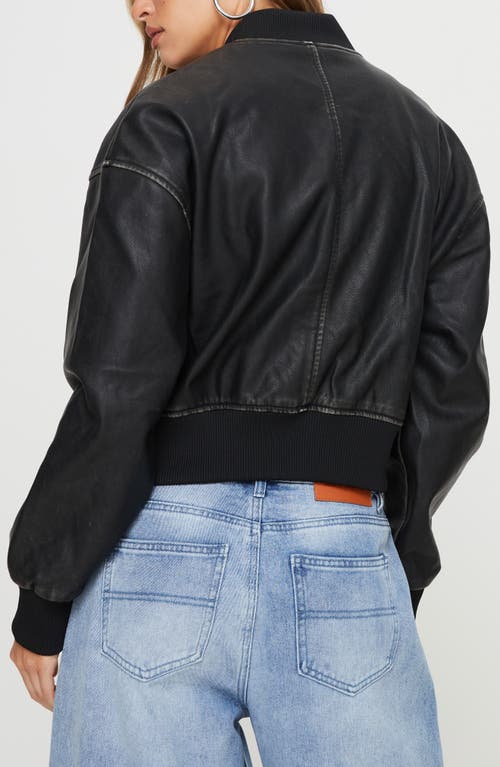 Princess Polly Sweet Disaster Faux Leather Cropped Bomber Jacket Black In Black