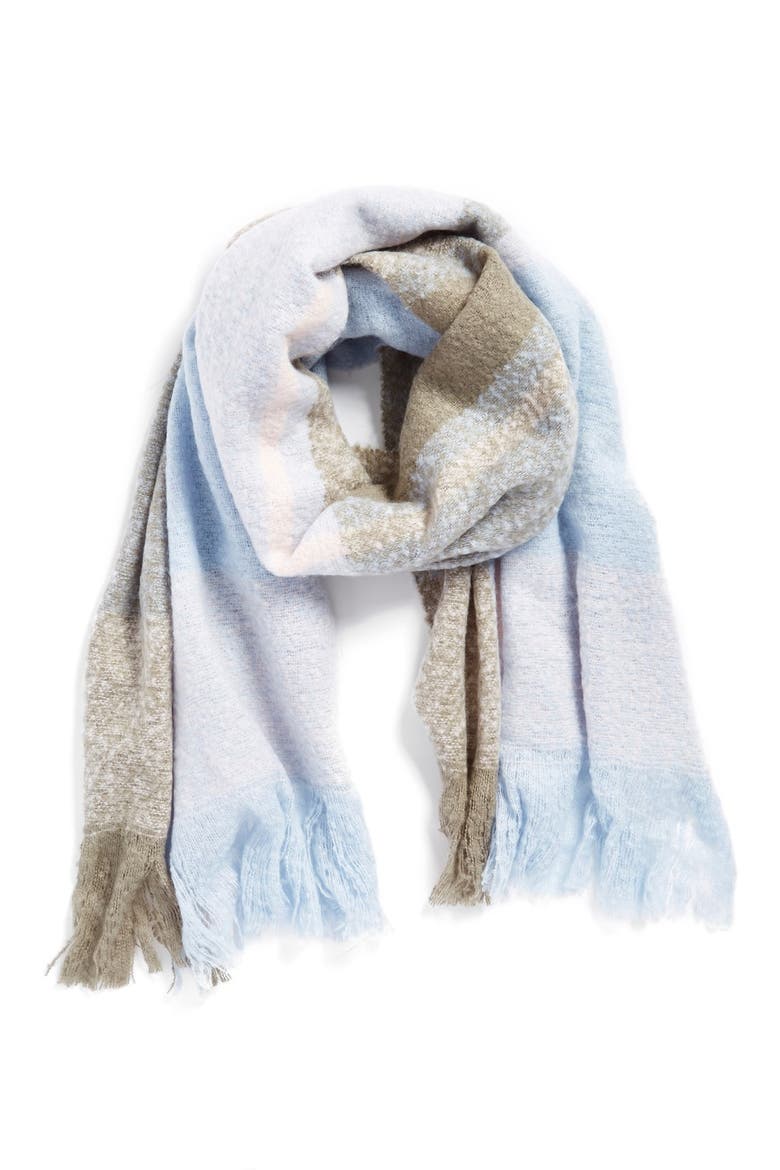 Plaid Oblong Scarf, Main, color, BLUE MULTI