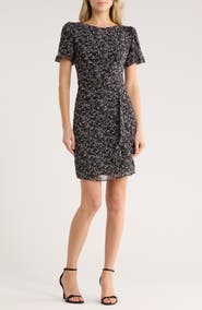 DKNY Ruched Puff Sleeve Faux Wrap Dress