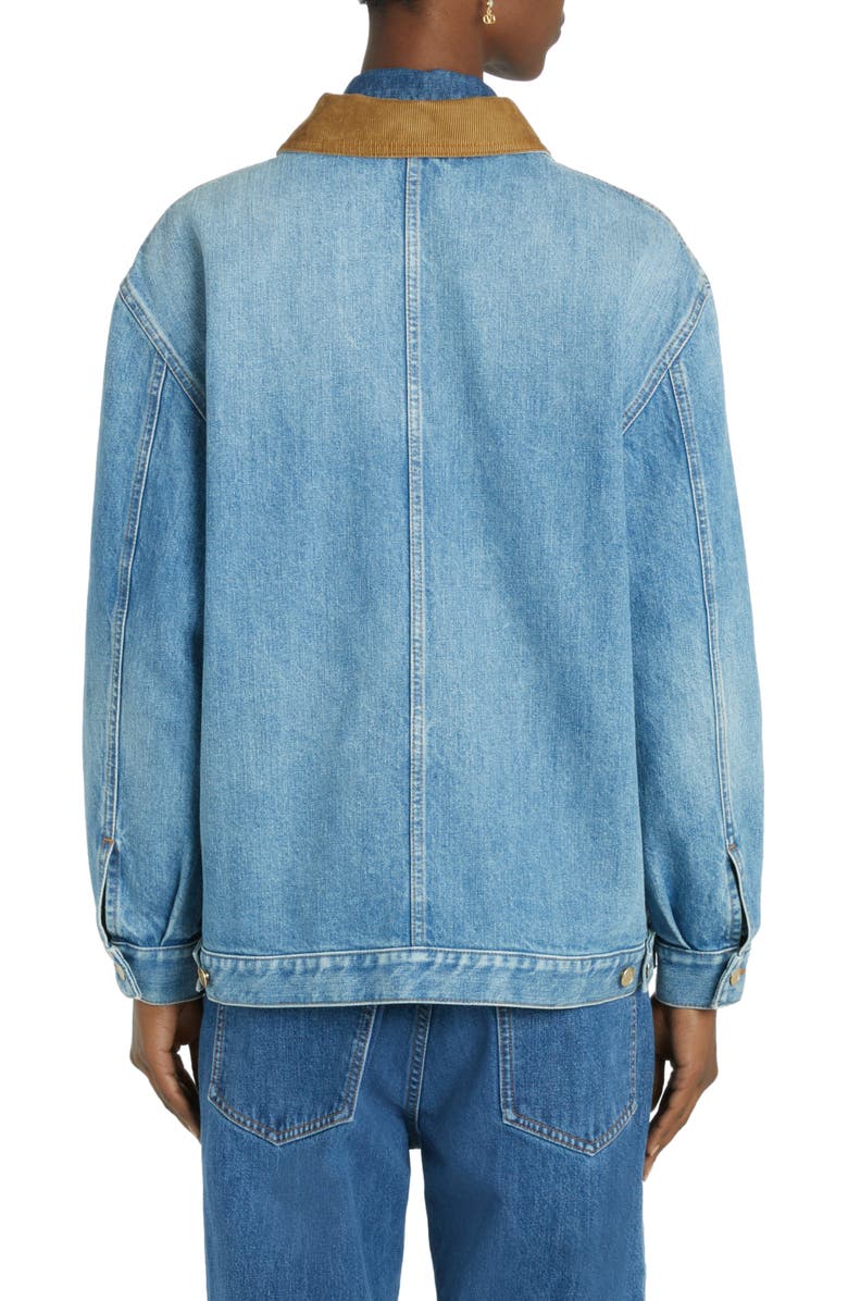 Valentino Garavani Corduroy Trim Denim Jacket, Alternate, color, 