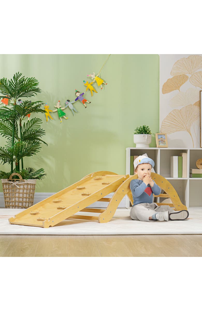 Qaba Toddler Climbing Toys Set, Indoor 4 In 1 Pikler Set, Wooden Montessori Set, Alternate, color, Natural Wood