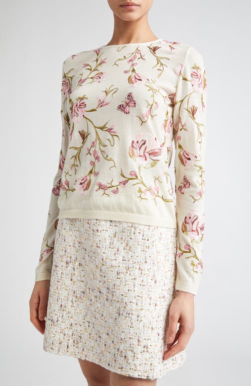 Giambattista Valli Floral-embroidered Cashmere Cardigan In Ivory