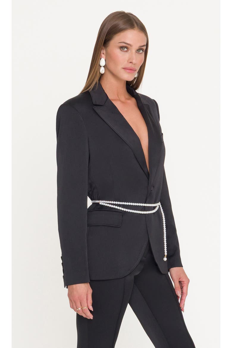 Martina Satin Belted Blazer, Alternate, color, Black