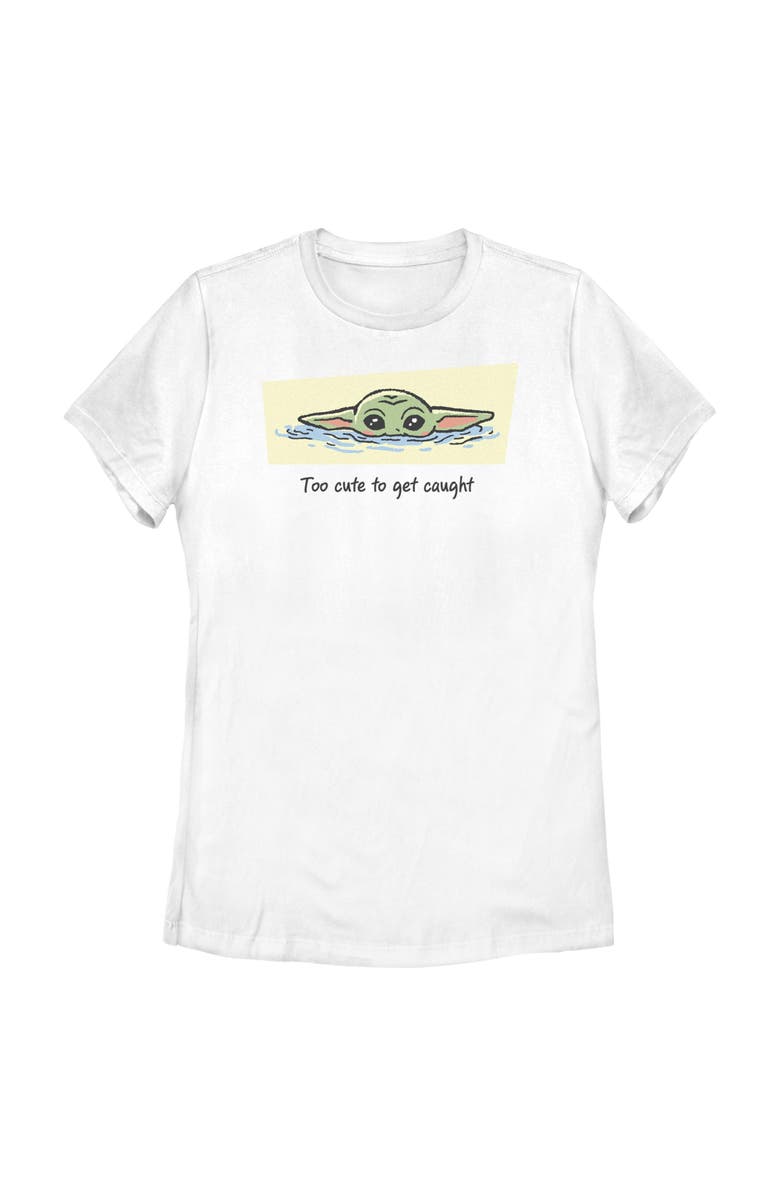 Star Wars: The Mandalorian and Grogu Women's Star Wars The Mandalorian and Grogu Too Cute To Get Caught  Graphic T-Shirt, Main, color, White