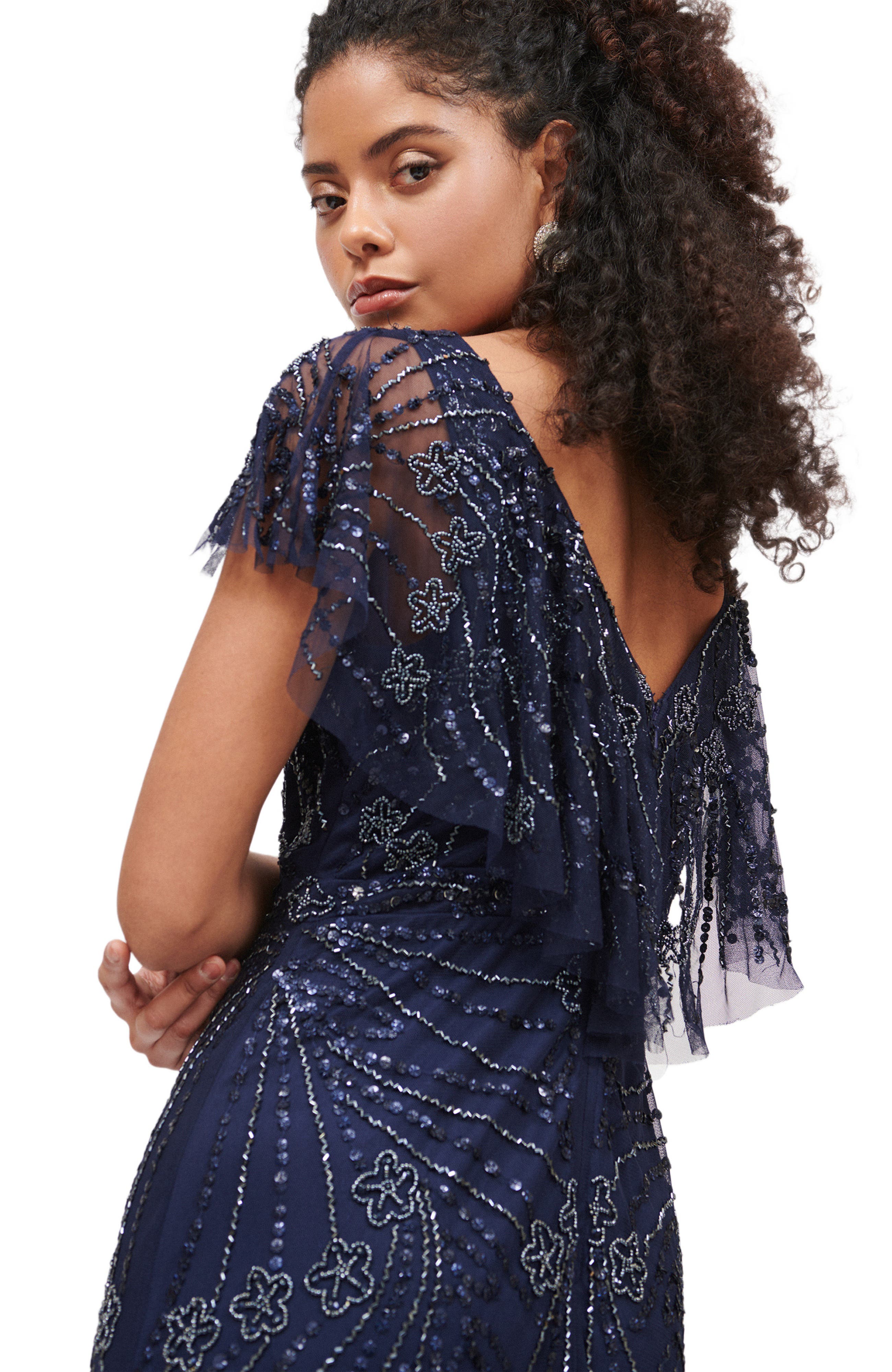 deep v studded embellished evening dress GLS by Gloria GL3027 Women's Formal Evening & Wedding Guest Dress - Rose Gold