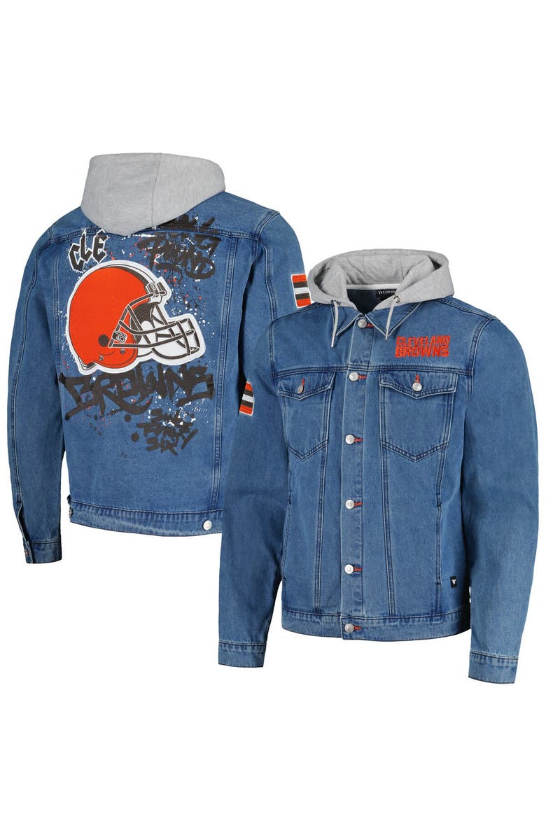 THE WILD COLLECTIVE Men's The Wild Collective Cleveland Browns Hooded Full-Button Denim Jacket, Main, color, 
