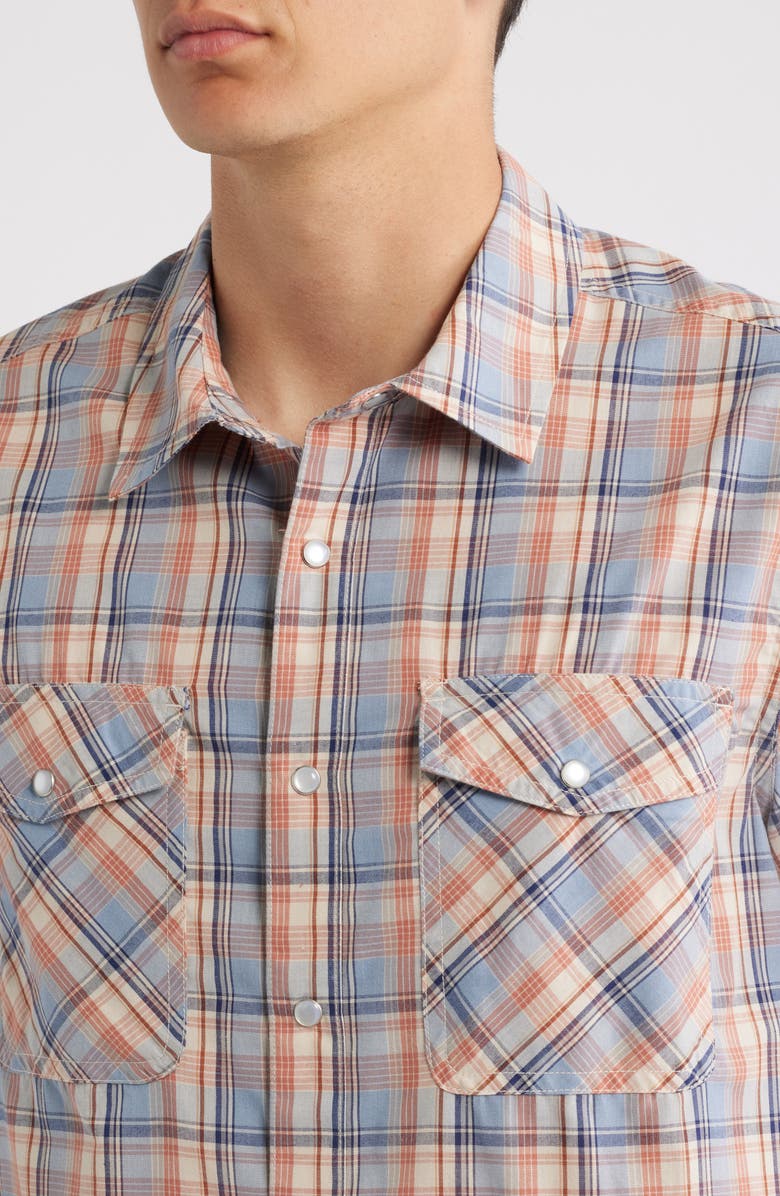 Brixton The Breezy Wayne Plaid Short Sleeve Shirt, Alternate, color, Blue Multi Plaid