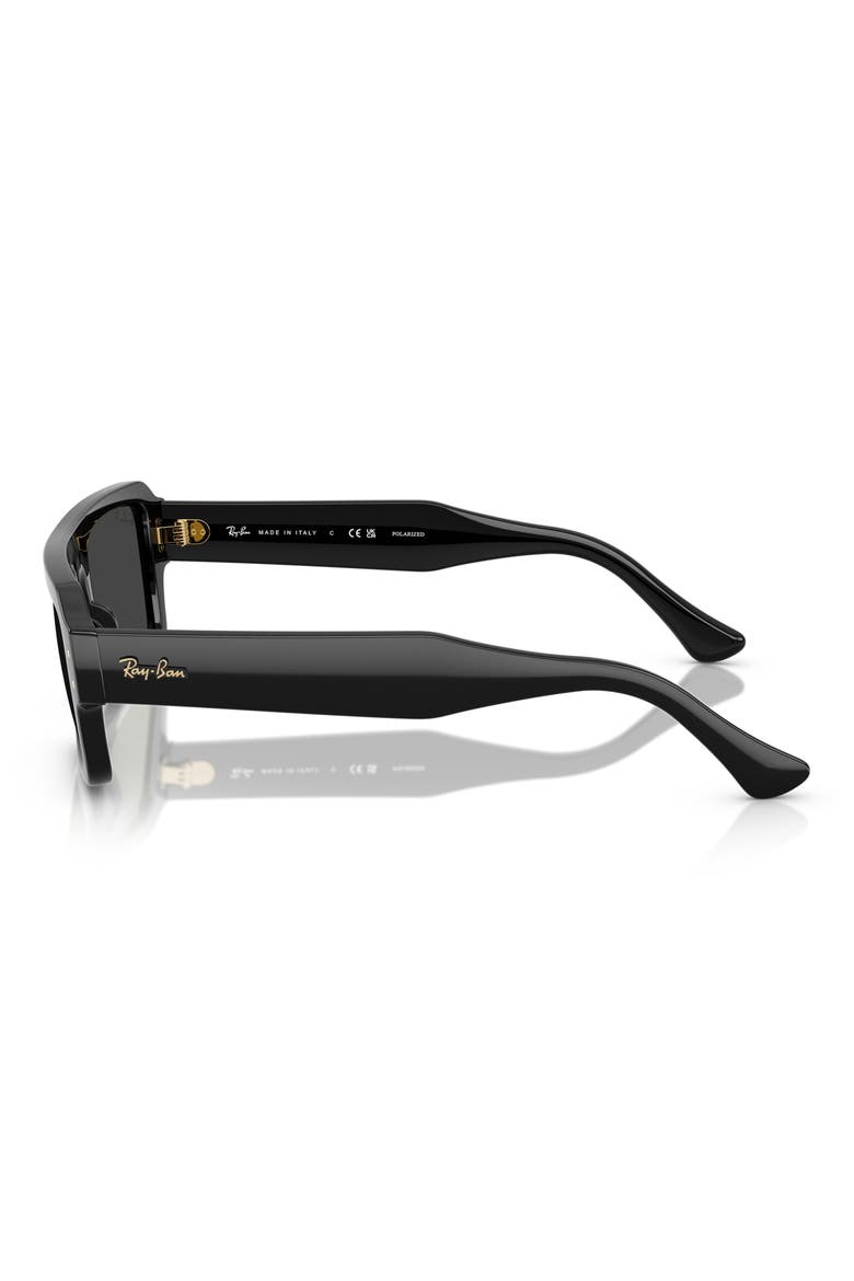 56mm Polarized Rectangular Sunglasses, Alternate, color, BLACK