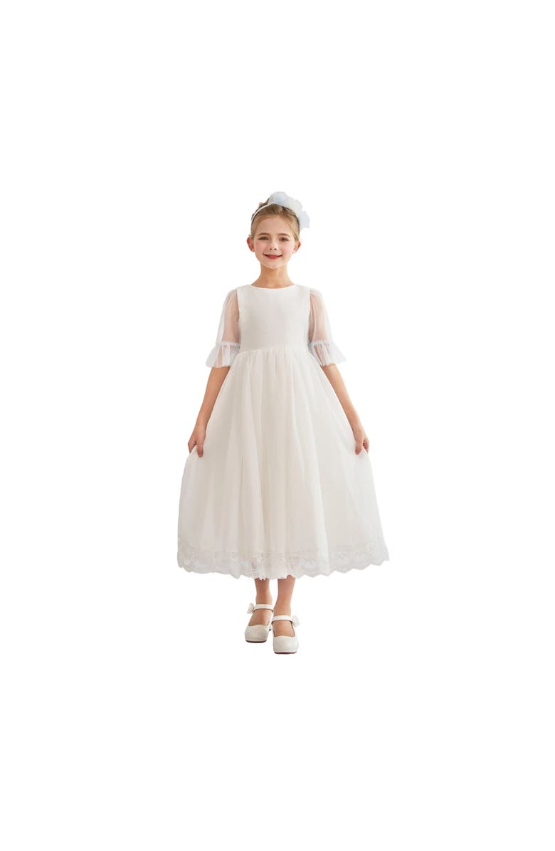 Tulleen Montessa Formal Dress with Lace Trim, Main, color, White