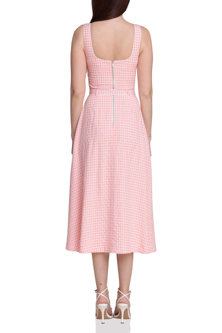 Bustier Bodice Gingham Midi Dress, Alternate, color, PINK - WHITE GINGHAM