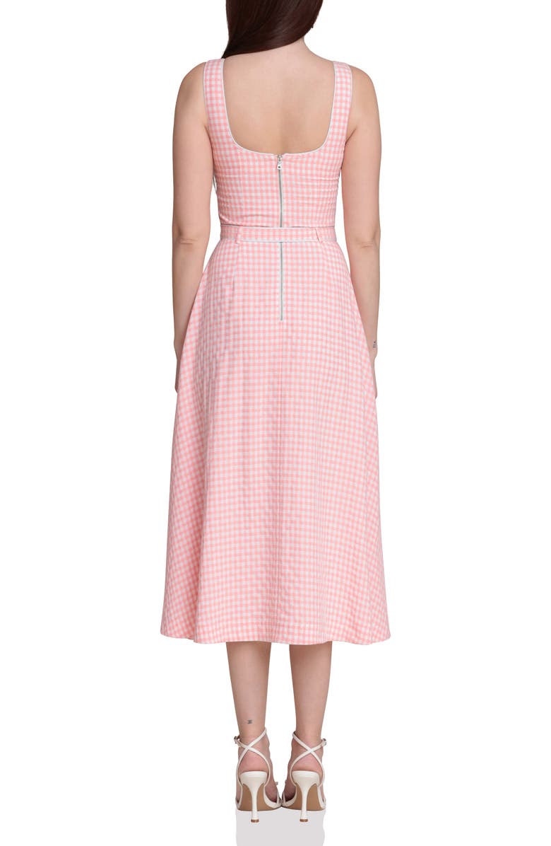 Avec Les Filles Bustier Bodice Gingham Midi Dress, Alternate, color, Pink - White Gingham