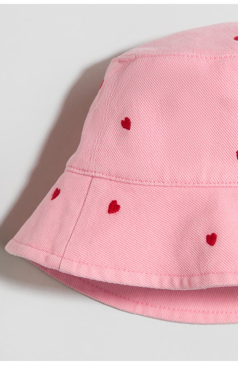 H&M Embroidered Twill Bucket Hat, Alternate, color, Pink/Hearts