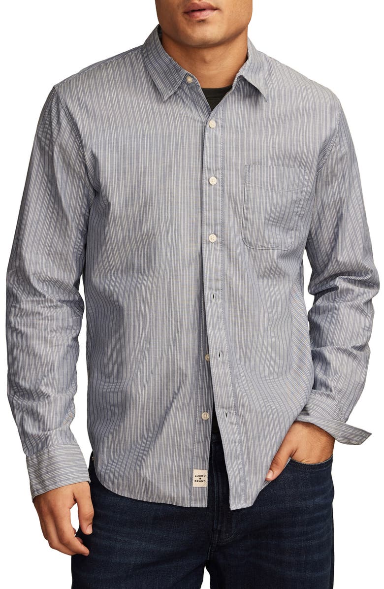 Lucky Brand San Gabriel Stripe Cotton Poplin Button-Up Shirt, Main, color, 