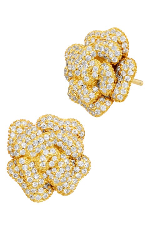 Cubic Zirconia Pavé Flower Stud Earrings