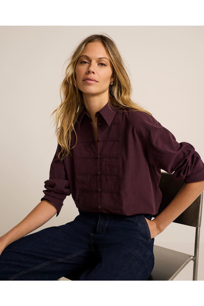 Cotton Blend Knot Button Shirt, Alternate, color, Burgundy